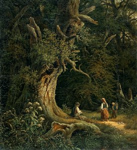 Waldinneres mit Reisigsammlerfamilie