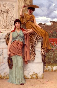 Waiting for the procession, by John William Godward. Free illustration for personal and commercial use.