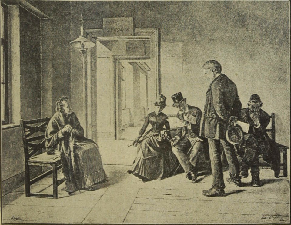 Waiting room at the court, by Isidor Kaufmann, ca. 1888