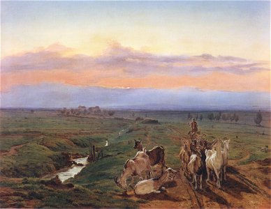Waldmüller - Abendlandschaft mit Ziegenherde