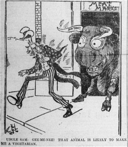 Walker cartoon about beef prices and vegetarianism