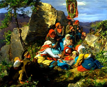 Ferdinand Georg Waldmüller - The Interrupted Pilgrimage (The Sick Pilgrim) - Google Art Project. Free illustration for personal and commercial use.