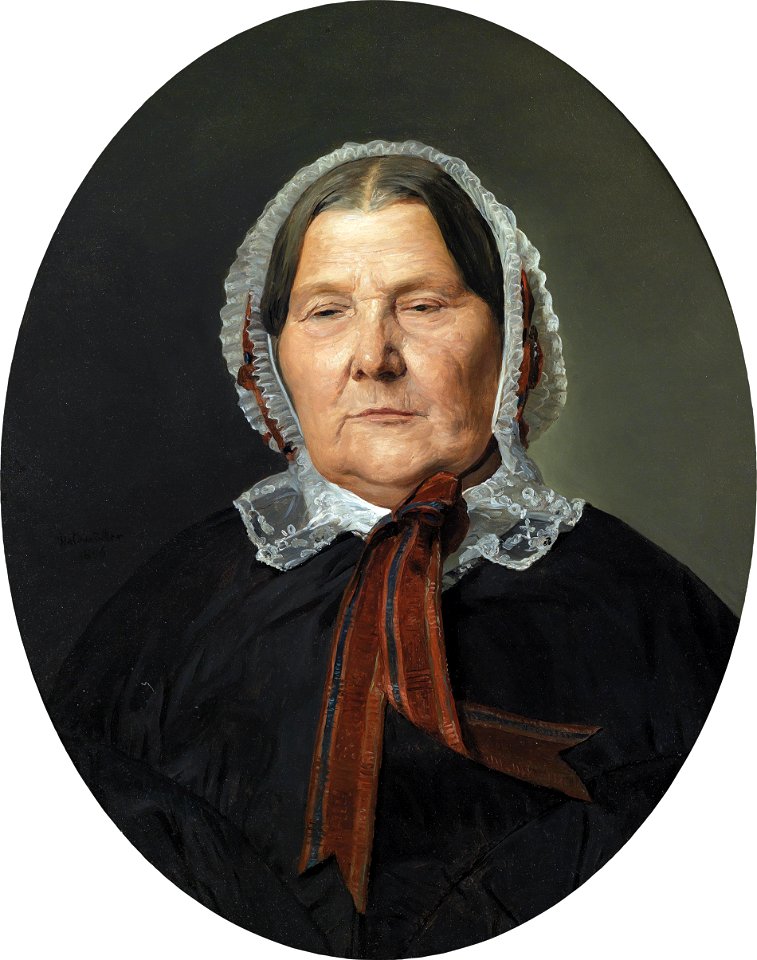 Waldmüller Alte Frau in schwarzem Kleid und weißer Rüschenhaube