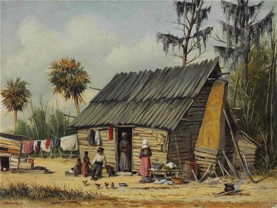 William Aiken Walker - A Cabin Scene with Washing on Fence. Free illustration for personal and commercial use.