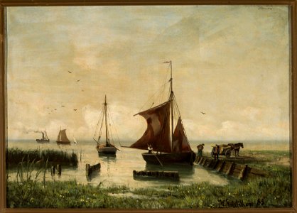 Walter Leistikow - Sail boats at the lakeside - M.Ob.2068 MNW - National Museum in Warsaw. Free illustration for personal and commercial use.