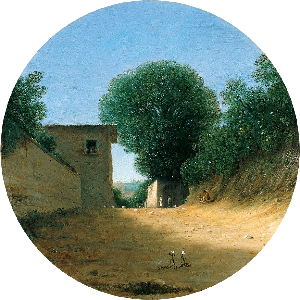 'Country Road by a House', oil on copper painting by Goffredo (Gottfried) Wals