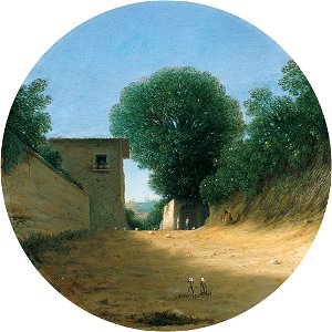 'Country Road by a House', oil on copper painting by Goffredo (Gottfried) Wals