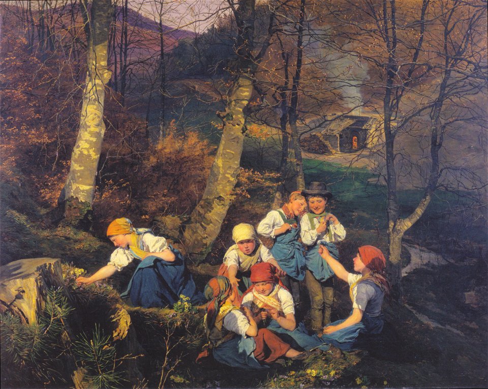 Waldmüller - Die Veilchenpflücker (Vorfrühling im Wienerwald)