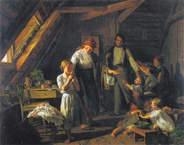 Waldmüller - Abschied der Eltern - Das älteste der Kinder hütet Brüder und Schwestern in Abwesenheit der Eltern