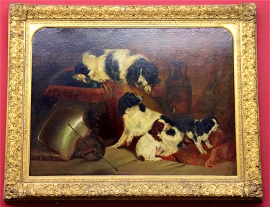 Walker Art Gallery, Liverpool 2016 - Two King Charles Spaniels with their Pups. Free illustration for personal and commercial use.