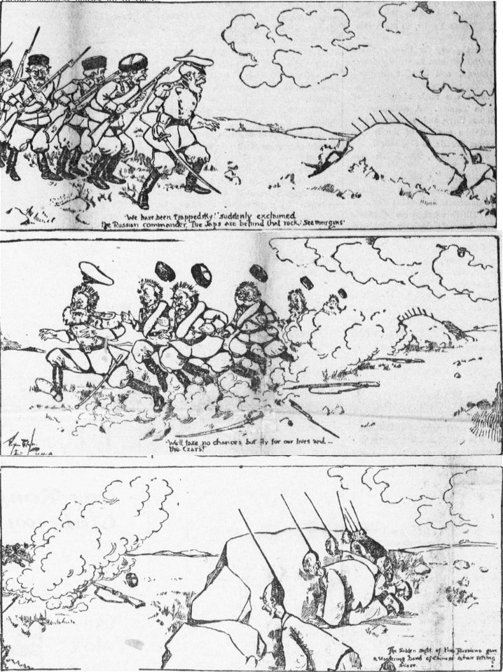 Walker cartoon about Russians being scared by Chinese pigtails (CROPPED)