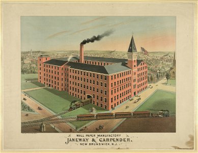 Wall paper manufactory of Janeway & Carpender, New Brunswick, N.J. - Chas. Hart lith., 36 Vesey St., N.Y. LCCN98507615