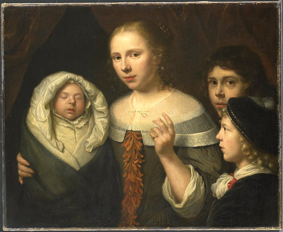 Wallerant Vaillant - Portret van een jonge vrouw met drie kinderen