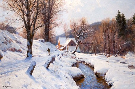 Walter Moras - Romantische Winterlandschaft mit Skiläufer