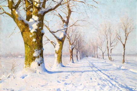 Walter Moras - Ein sonniger Wintertag. Free illustration for personal and commercial use.