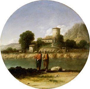 Goffredo Wals - Landschaft mit Jesus und Johannes dem Täufer. Free illustration for personal and commercial use.