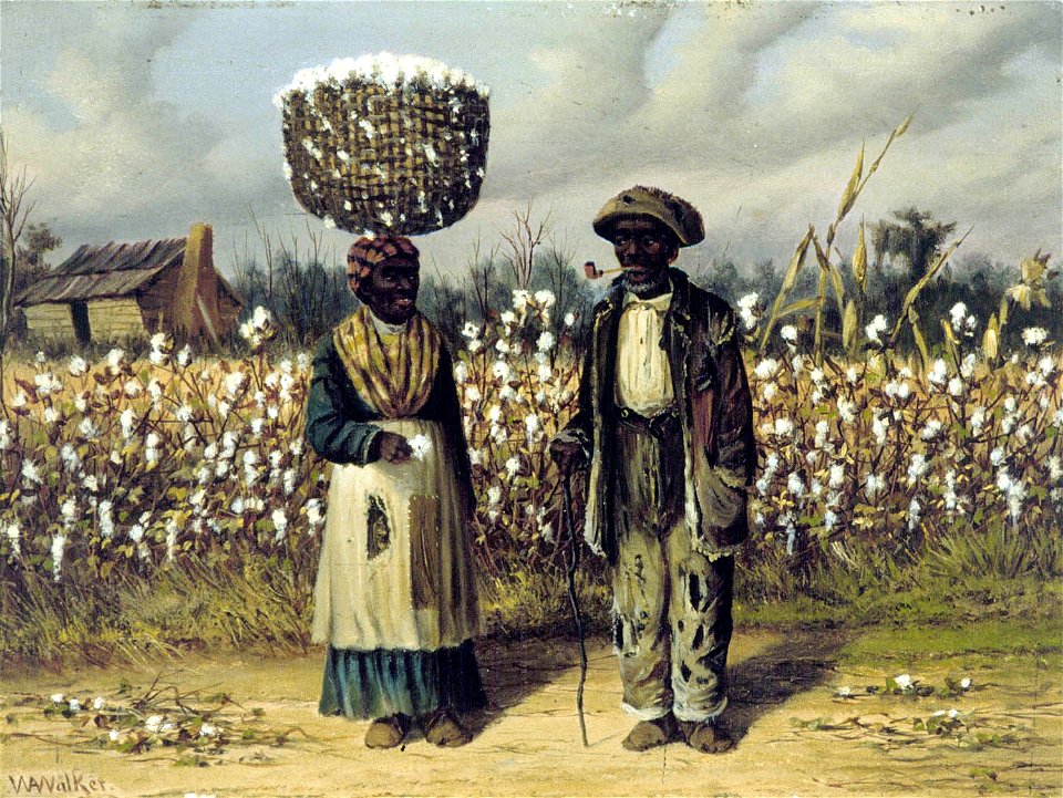 'Cotton Pickers', oil painting on panel by William Aiken Walker