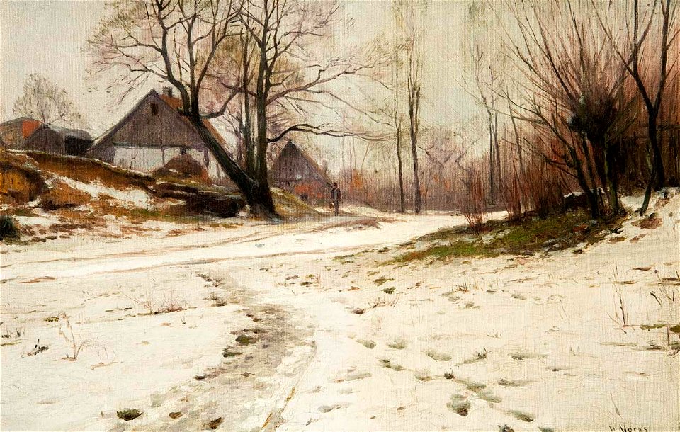 Walter Moras - Verschneite Dorflandschaft mit Figurenstaffage