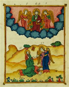 Walters Ms. W917 - Apocalypse by Andrew of Caesarea f.225v St. John falls to the ground before the angel of his vision