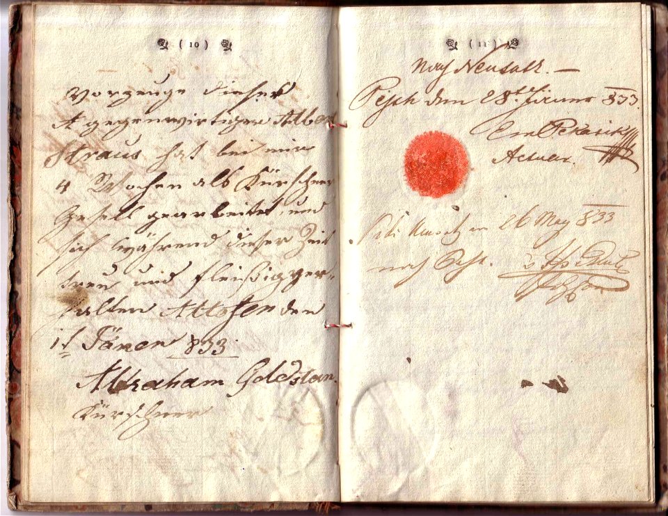 Wanderbuch, Albert Strauß, 1816, Seite 10-11, Zeugnisse