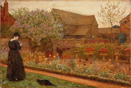 Frederick Walker, The Old Farm Garden, 1871. Free illustration for personal and commercial use.