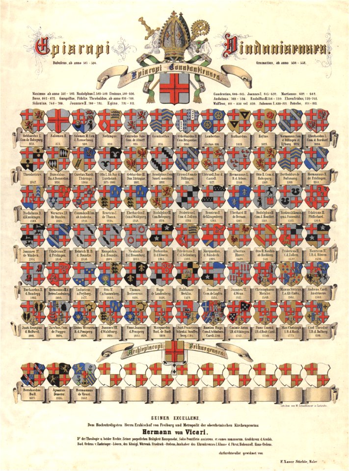 Wappentafel Bischöfe von Konstanz F X Stiehle 19Jh
