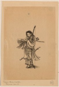 Warrior, full-length, facing left, with bow, arrows, and sword LCCN2009630049