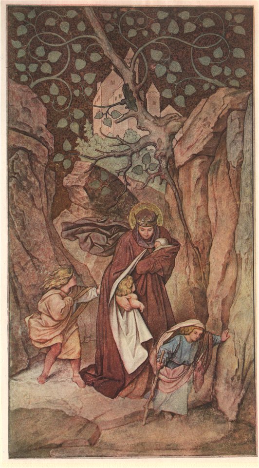 Wartburg-Palas, Fresken von Schwind (Bilderzyklus zur Heiligen Elisabeth) - Elisabeths Flucht von der Wartburg