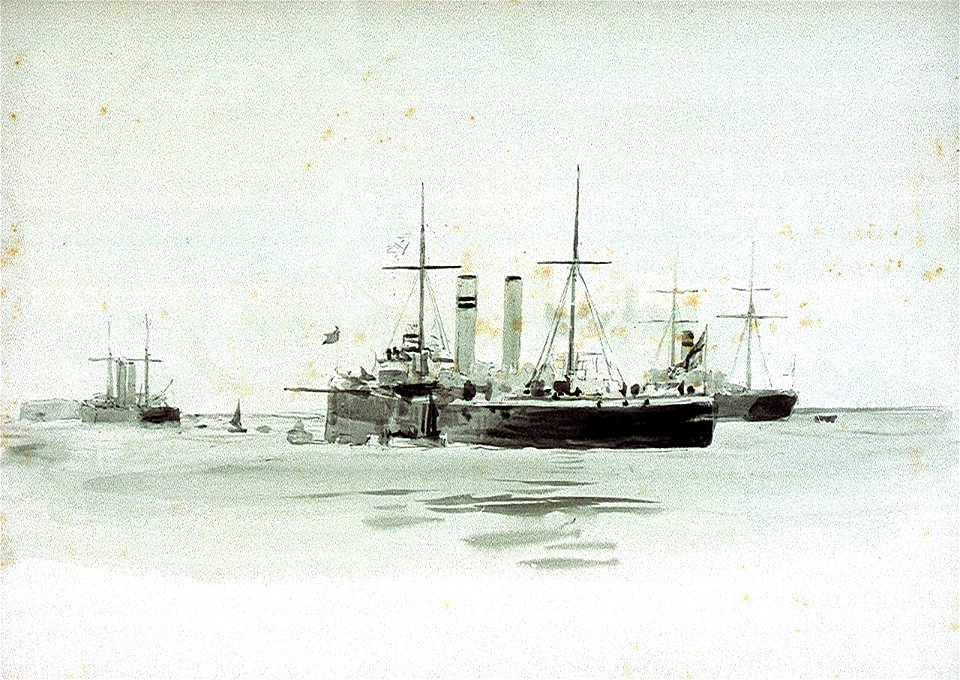 Warships at anchor off Portsmouth RMG PU9947