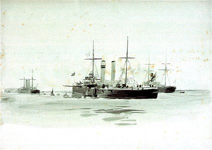 Warships at anchor off Portsmouth RMG PU9947