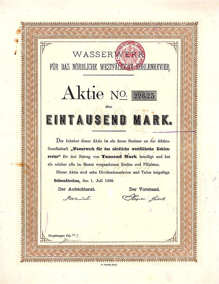 Wasserwerk für das nördliche westfälische Kohlenrevier 1000 Mk 1909