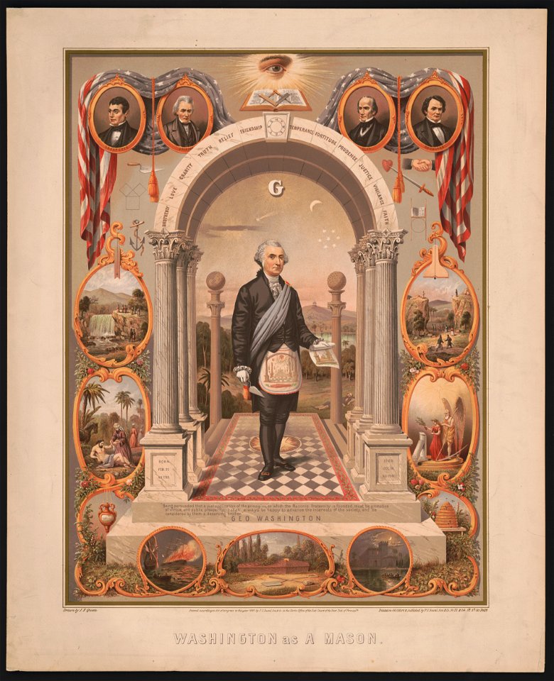 Washington as a Mason - drawn by J.F. Queen ; printed in oil colors by P.S. Duval Son & Co. LCCN2003655788