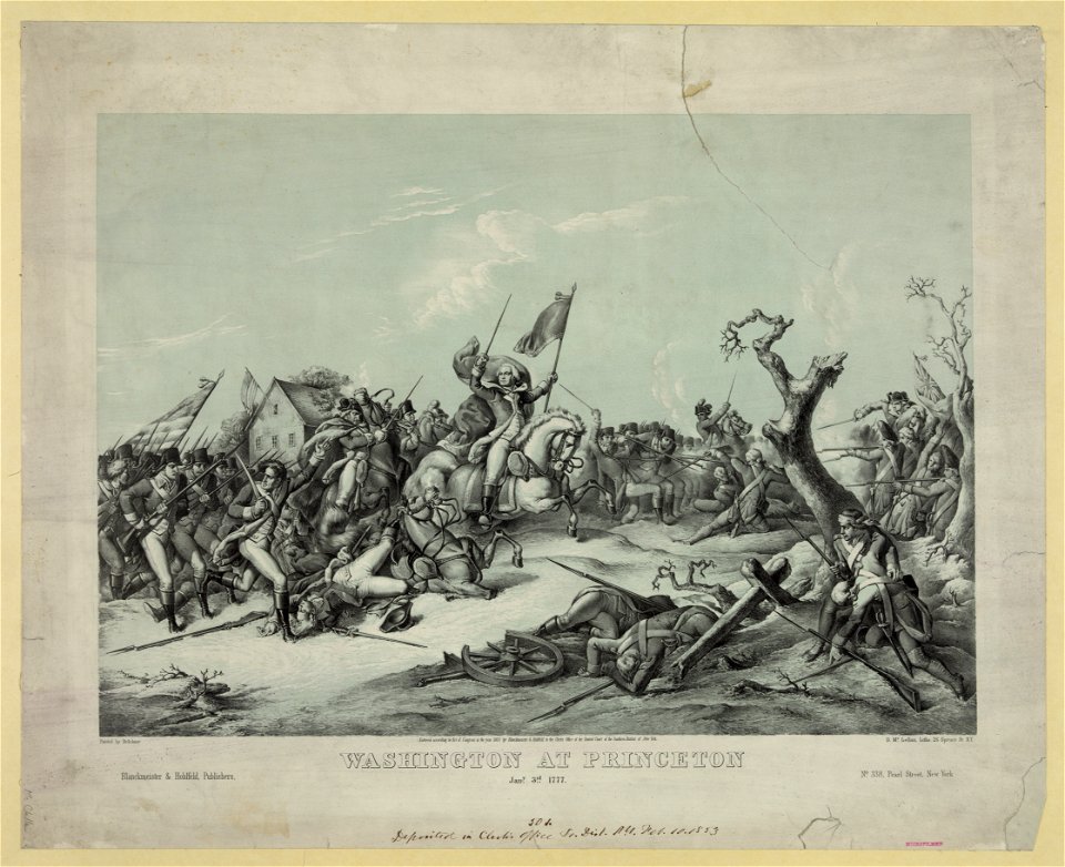 Washington at Princeton. Jany. 3rd. 1777 - Painted by Brückner; D. McLellan, Litho., 26 Spruce St., NY. LCCN2003671527