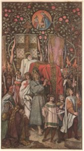 Wartburg-Palas, Fresken von Schwind (Bilderzyklus zur Heiligen Elisabeth) - Grablegung der Heiligen Elisabeth durch Kaiser Friedrich II. in Marburg, 1236