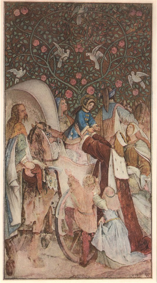 Wartburg-Palas, Fresken von Schwind (Bilderzyklus zur Heiligen Elisabeth) - Empfang der vierjährigen Elisabeths auf der Wartburg, 1211