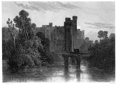 Warwick Castle engraving by William Miller after C Stanfield