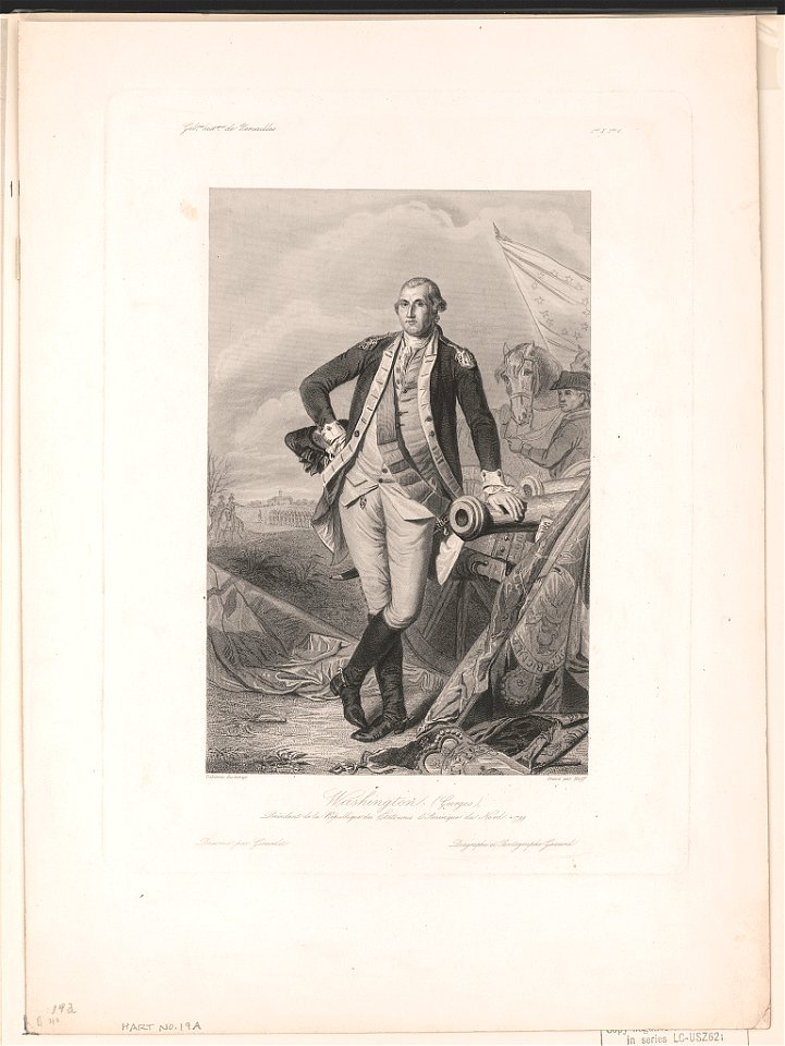 Washington (Georges), Président de la République des Etats-unis d'Amérique du Nord +1799 - Dessiné par Girardet ; tableau du temps gravé par Wolff. LCCN2012649748