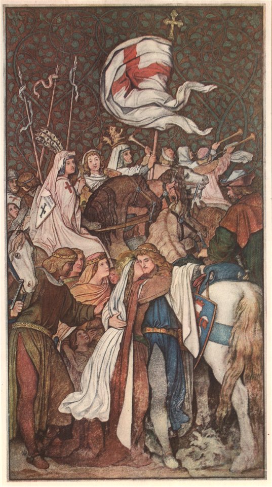 Wartburg-Palas, Fresken von Schwind (Bilderzyklus zur Heiligen Elisabeth) - Ludwig der Heilige nimmt Abschied von seiner Gemahlin Elisabeth, 1227