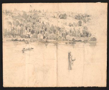 Waterfront scene with boats and buildings on embankment LCCN2016645927