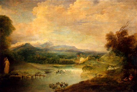 Jean-Antoine Watteau - Paysage avec une cascade (1713-15). Free illustration for personal and commercial use.