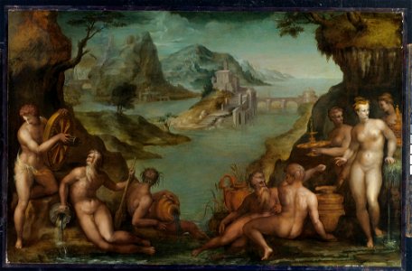 Water Deities oil on panel by Francesco Morandini, called Il Poppi