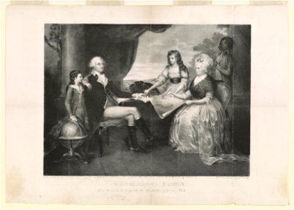 Washington family. George Washington, his Lady, & her two grandchildren by the name of Custis - lithographed by M.E.D. Brown, No. 5 Library St., Phila. ; from an engraving by E. Savage. LCCN2002698165