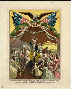 Washington's reception by the ladies, on passing the bridge at Trenton, N.J. April 1789, on his way to New York to be inaugurated first president of the United States LCCN2004668039