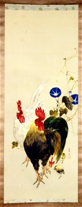 Watanabe Seitei - Roosters, Chicks, and Morning Glories - Walters 35132