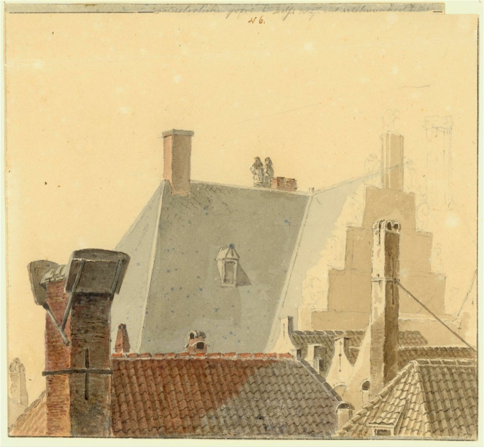Waterslootsche poort te Delft 1827 uit Artilerieschool gezien, Balthasar Jooss, SA Delft, inv.nr. 67778