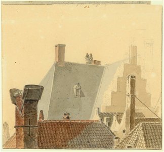 Waterslootsche poort te Delft 1827 uit Artilerieschool gezien, Balthasar Jooss, SA Delft, inv.nr. 67778
