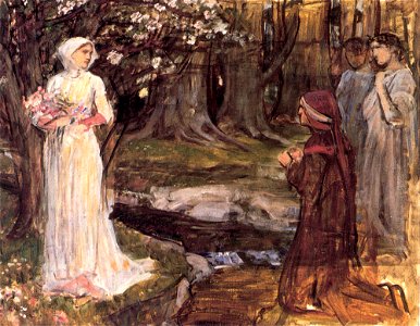 Dante and Matilda - John William Waterhouse. Free illustration for personal and commercial use.