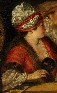 Antoine Watteau 062 (detail, the lady with the mask). Free illustration for personal and commercial use.