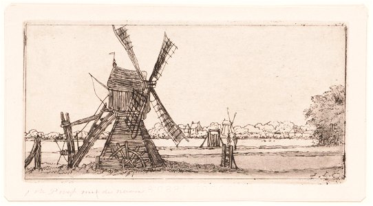 Watermolen in landschap, objectnr A 12275