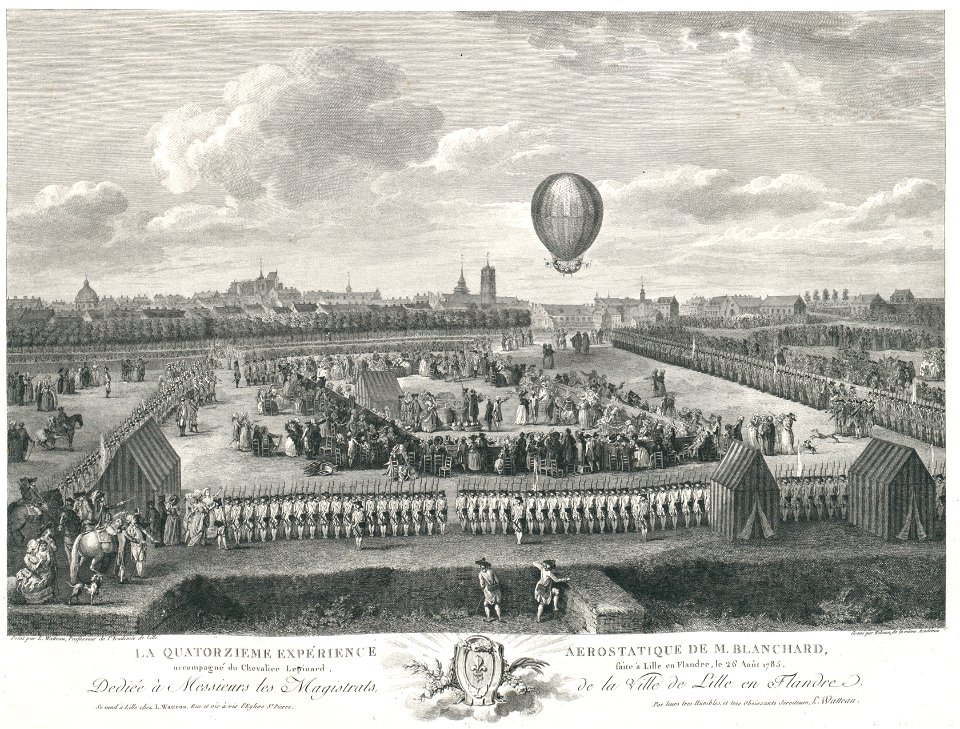 La quatorzieme expérience aerostatique de M. Blanchard accompagné du Chevalier Lepinard faite à Lille en Flandre, le 26 août 1785 - Österreiche Nationalbibliothek
